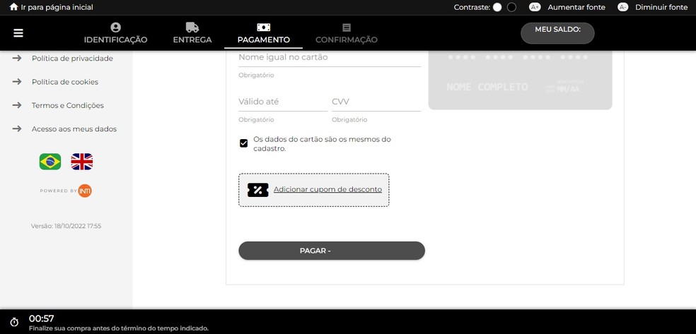 Informar dados de pagamento para compra de ingressos do Lolla Day — Foto: Reprodução/Gabrielle Garcia