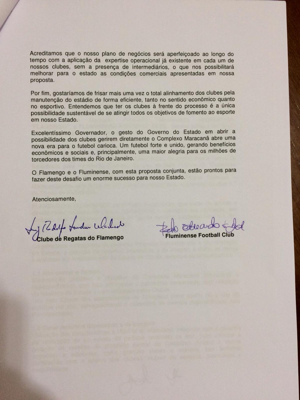 Segunda página da carta que Flamengo e Fluminense apresentaram ao governo — Foto: Reprodução