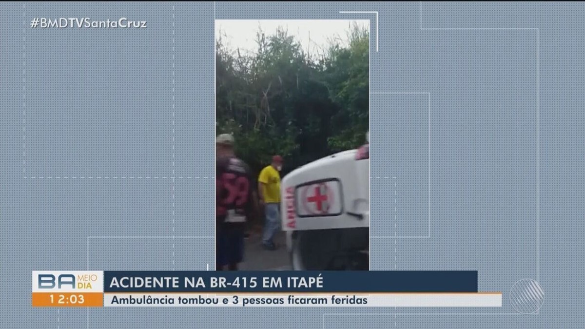 Três pessoas ficam feridas após ambulância tombar em rodovia no sul da Bahia 