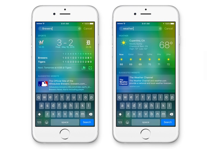 Siri será capaz de mostrar clima e resultados de jogos em nova tela de pesquisa (Foto: Reprodução/Apple)