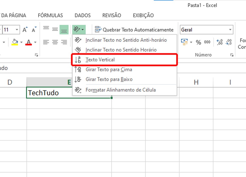 Veja como escrever na vertical no Excel por meio de função nativa — Foto: Reprodução/Rodrigo Fernandes