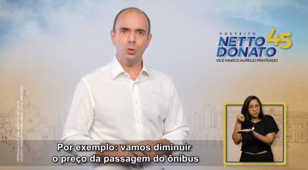 Propaganda eleitoral do candidato a prefeito de São Carlos Netto Donato (PSDB) — Foto: Reprodução