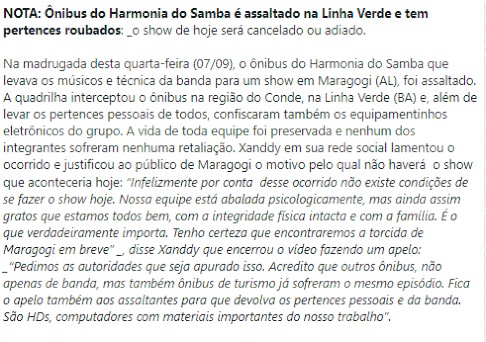 Nota oficial do Harmonia do Samba — Foto: Divulgação