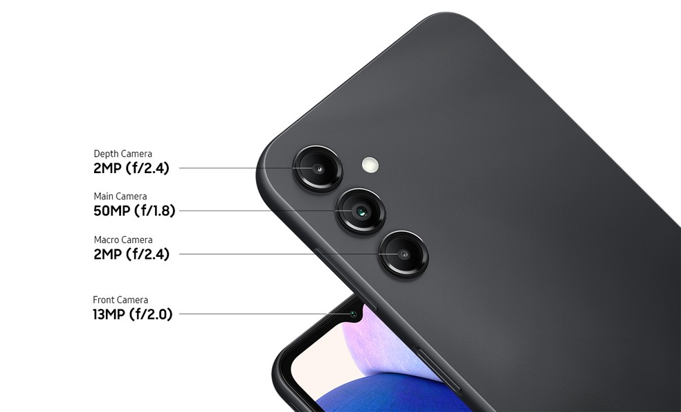 Galaxy A14 5G tem câmera tripla traseira e selfie de 13MP — Foto: Divulgação/Samsung