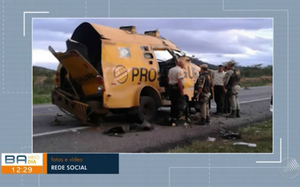 Um segurança foi morto e outros dois ficaram feridos após ataque ao carro-forte — Foto: Divulgação/TV Bahia