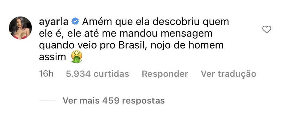 Comentário de Ayarla — Foto: Reprodução/Instagram