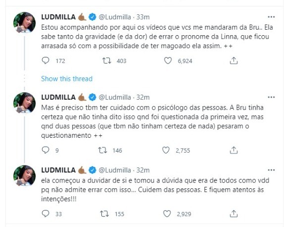 Publicação de Ludmilla (Foto: Reprodução/Twitter)