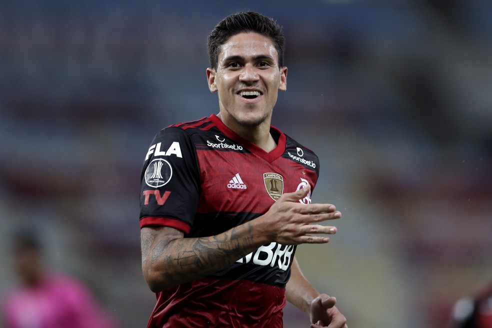 Pedro comemora um de seus 22 gols pelo Flamengo nesta temporada — Foto: Silvia Izquierdo/getty