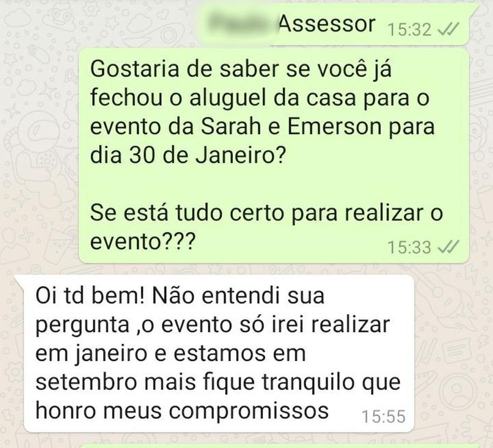 Em conversa, empresária confirmou que honraria os compromissos — Foto: Arquivo pessoal