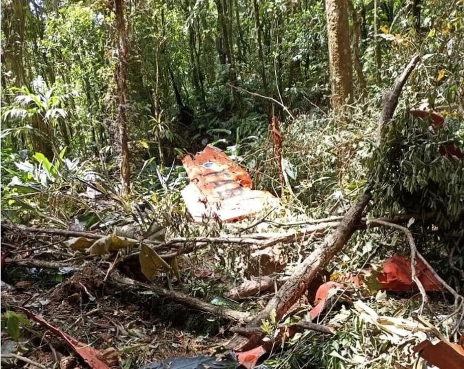 Destroços de avião da Força Aérea Brasileira que caiu em Santa Catarina
