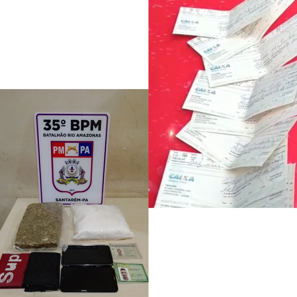 Foram apreendidos 2kg de drogas e 10 cheques no valor de 10 mil reais cada um  — Foto: Divulgação 
