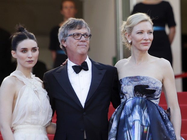 Da esquerda para a direita, a atriz Rooney Mara, o diretor Todd Haynes e Cate Blanchett (Foto: AP Photo/Thibault Camus)