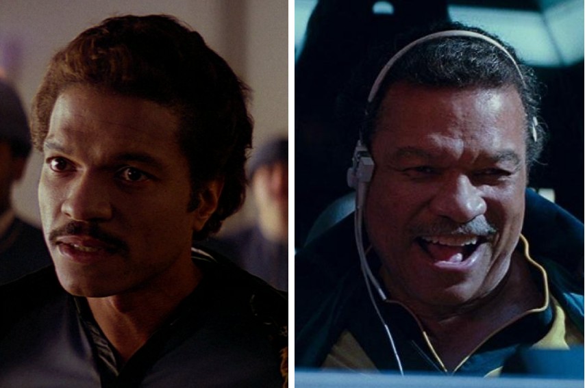 Billy Dee Williams em cena de Star Wars - O Império Contra-Ataca (1980) e Star Wars - A Ascensão Skywalker (2019) (Foto: Reprodução)