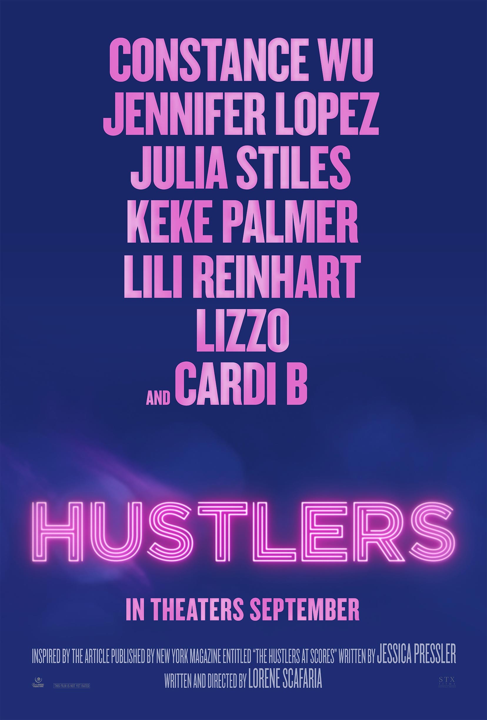 O nome da atriz Constance Wu acima do nome de Jennifer Lopez no cartaz de Hustlers (Foto: Divulgação)