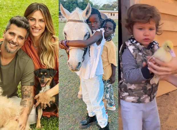 Bruno Gagliasso, Giovanna Ewbank e os filhos, Titi, Bless e Zyan, com os animais adotados pela família (Foto: Instagram/ @gioewbank/ Reprodução)