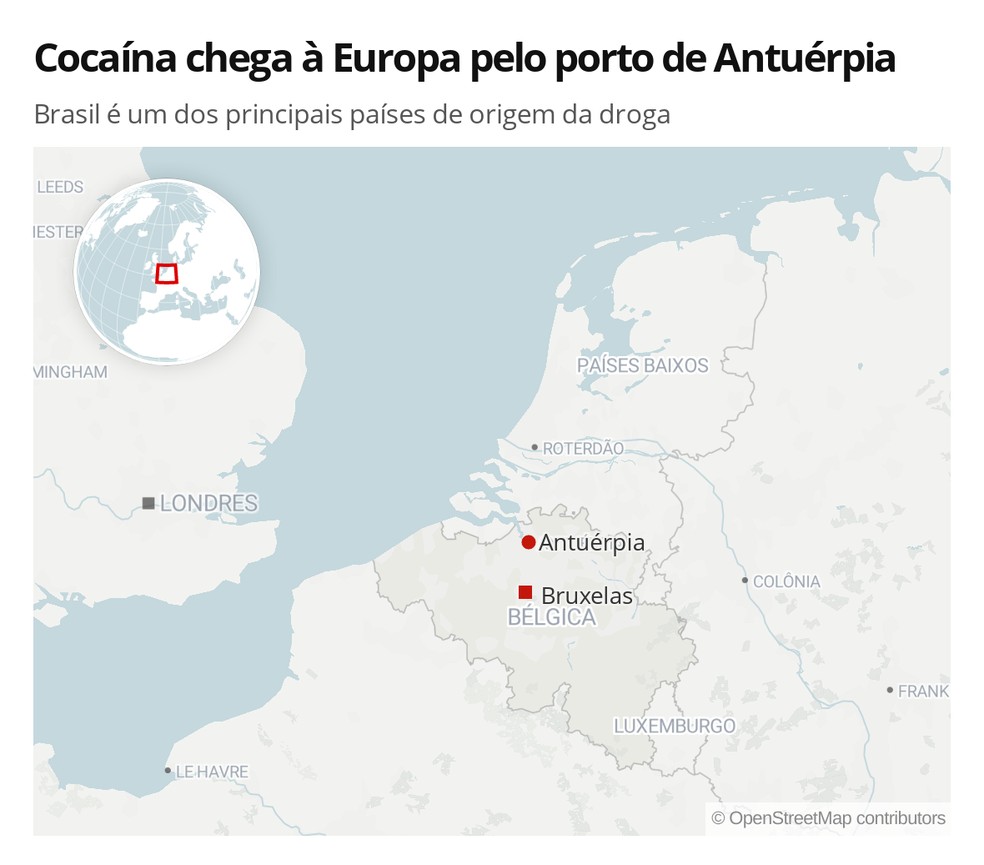 Mapa mostra a localização de Antuérpia, na Bélgica, e a capital do país, Bruxelas. — Foto: Lara Pinheiro/G1