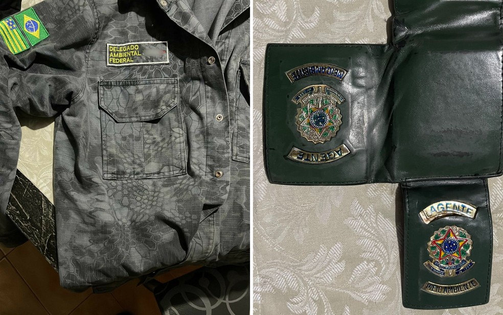 Uniforme e documentos falsos usados por investigado pela PF — Foto: Divulgação/PF