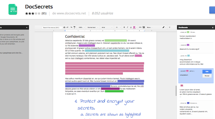 DocSecrets permite escondera partes do documento (Foto: Reprodução/Edivaldo Brito)
