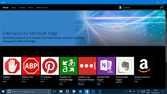 Windows Store exibirá extensões disponíveis para o Microsoft Edge (Foto: Reprodução/Elson de Souza)