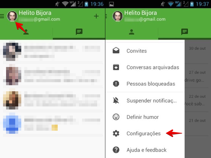 Acesse as configurações do Hangouts (Foto: Reprodução/Helito Bijora)