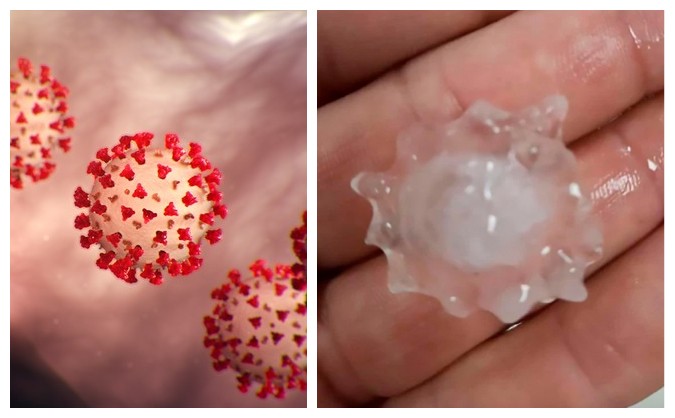 Uma pedra de gelo da chuva de granizo que foi comparada ao novo coronavírus (Foto: Reprodução/Instagram)
