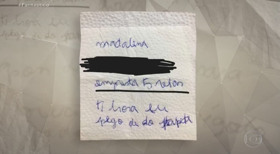 Papel que Madalena escreveu pedindo dinheiro emprestado durante período que viveu em situação análoga à escravidão. — Foto: Reprodução/Fantástico