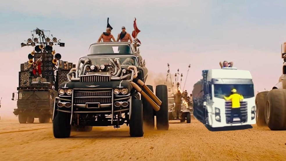 Caminhão aparece em cena do filme Mad Max em montagem — Foto: Reprodução