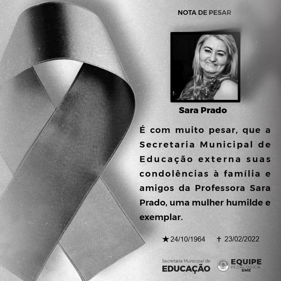 Prefeitura de Barra do Garças emitiu comunicado de luto pela morte da professora — Foto: Reprodução