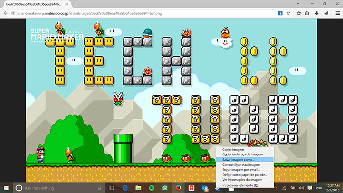Super Mario Maker exibirá foto em resolução total para que o usuário salve (Foto: Reprodução/Elson de Souza)