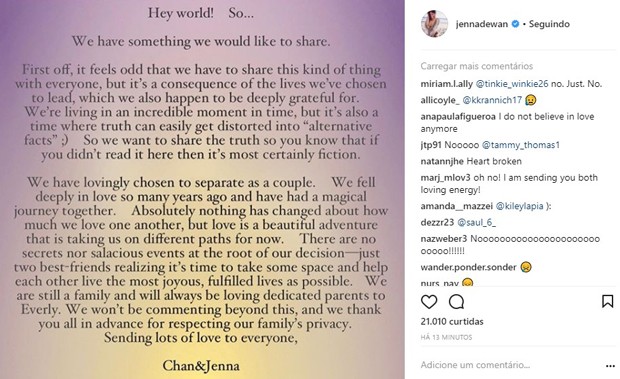 Jenna Dewan anuncia separação de Channing Tatum  (Foto: Reprodução/Instagram)