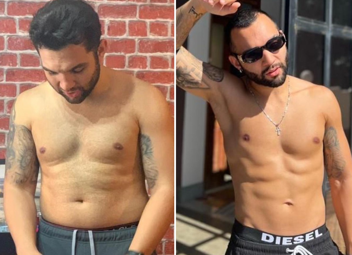 Jonathan Costa antes e depois de perder 25 kg (Foto: Arquivo pessoal)