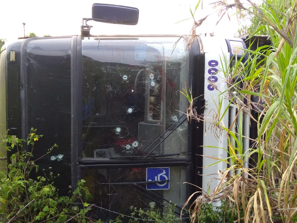 Mais de 20 tiros foram disparados contra ônibus de turismo na PR-444, no norte do Paraná — Foto: Dionisio Mathias/RPC