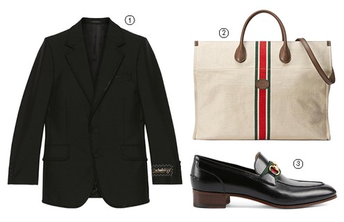 1 - Mohair wool tailored jacket | 2 - Foldable large tote bag | 3 - Loafer with Horsebit