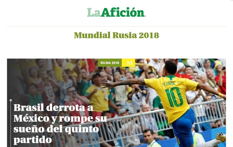 Jornal LA AFICIÓN, do México (Foto: Reprodução)