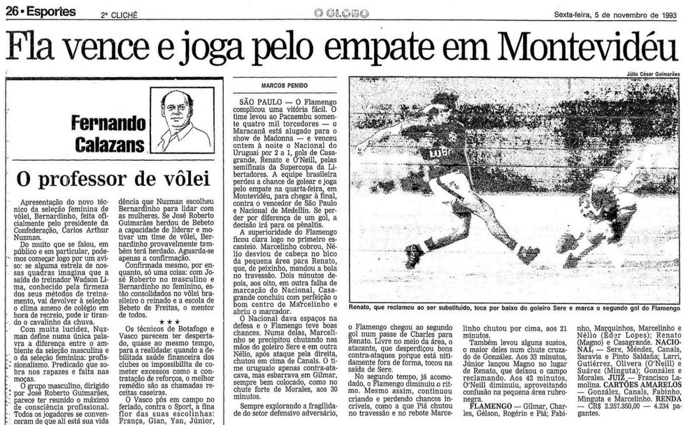 Flamengo venceu o Nacional diante de pouquíssimas pessoas no Pacaembu (Foto: Reprodução/Acervo O Globo)