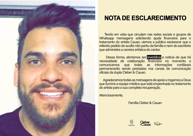 Família e equipe de Cauan Máximo afirmam ser "inverídica" notícia sobre pedido de ajuda financeira (Foto: Reprodução/Instagram)