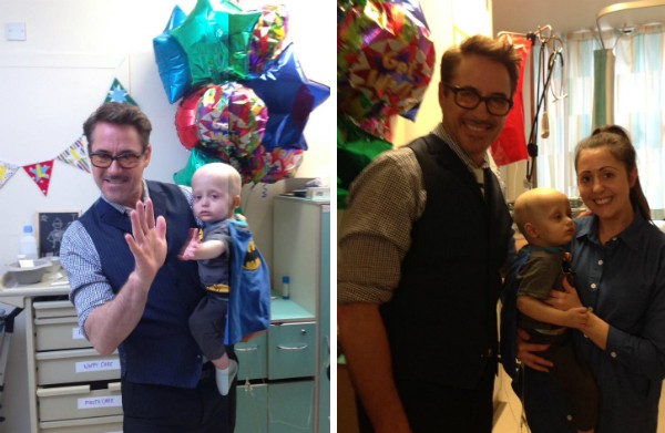 Robert Downey Jr com uma das crianças internadas no hospital (Foto: Facebook)