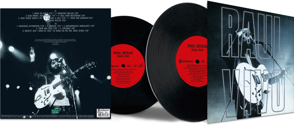 Imagem promocional da edição em LP do álbum 'Raul vivo', lançado em 1993 — Foto: Divulgação