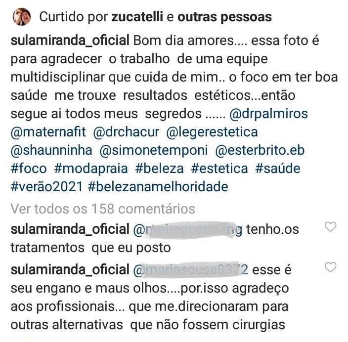 Sula Miranda rebate comentário de seguidor (Foto: Reprodução/Instagram)