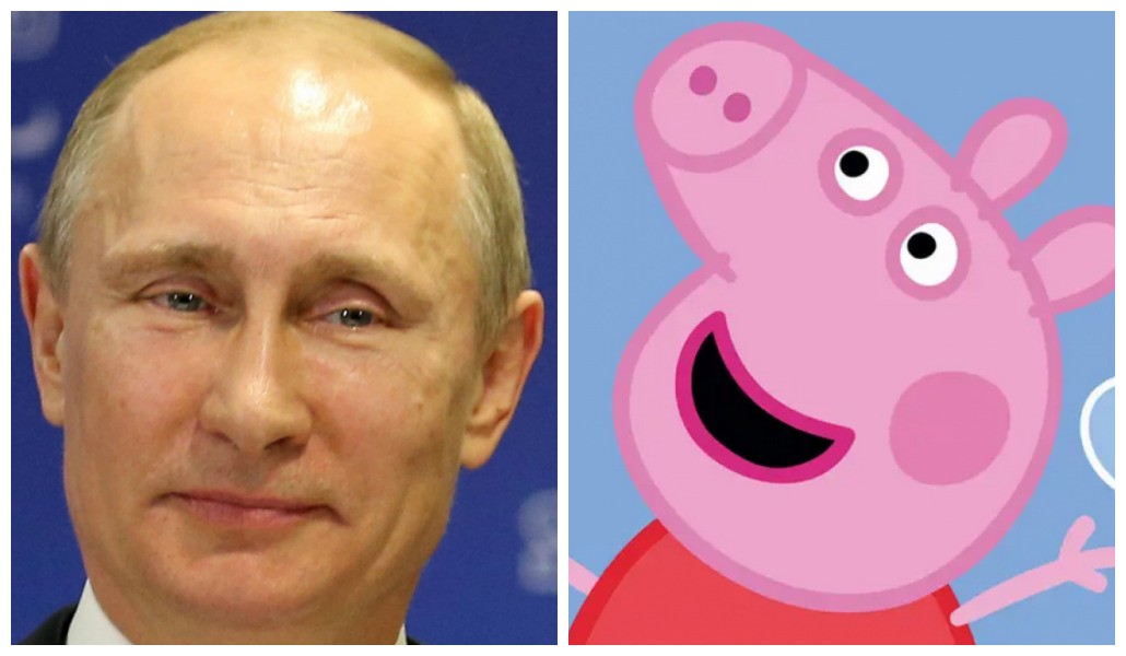 O presidente russo Vladimir Putin e a porquinha Peppa Pig (Foto: Getty Images/Reprodução)