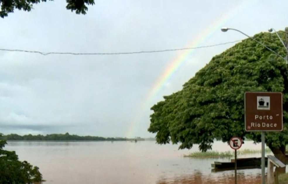 Rio Doce atinge cota de inundação em Linhares, no Norte do ES  — Foto: Reprodução/ TV Gazeta 