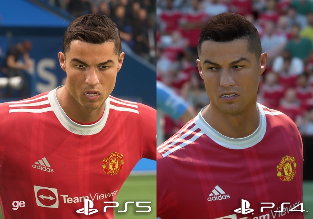 PS5 x PS4: veja comparativo gráfico com CR7 no FIFA 22 — Foto: Reprodução/ge