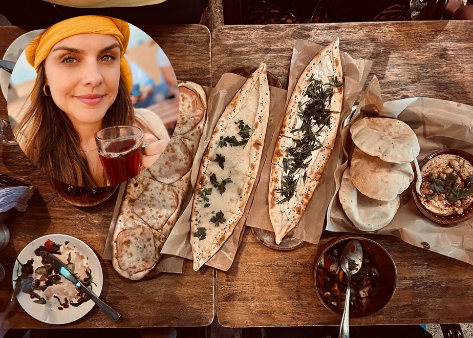 A atriz Paloma Bernardi compartilha sugestões de pratos e lugares para conhecer em Dubai, como o Fatayer do restaurante Mama’esh