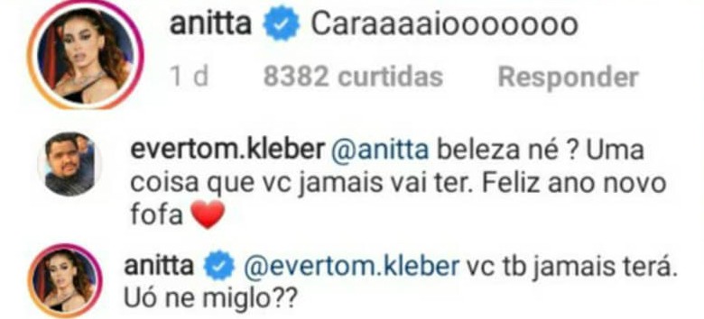 Anitta rebate comentário de internauta (Foto: Reprodução / Instagram)