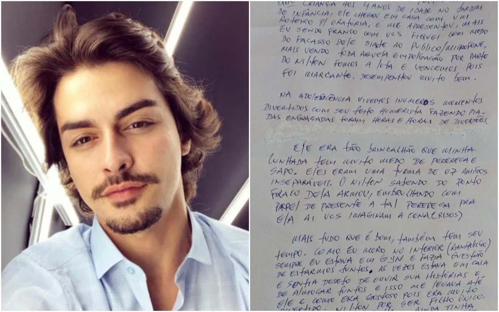 Pai escreve carta relembrando histórias engraçadas com o filho ator Nilton Moreira, que morreu de Covid em Goiânia, Goiás — Foto: Montagem/g1