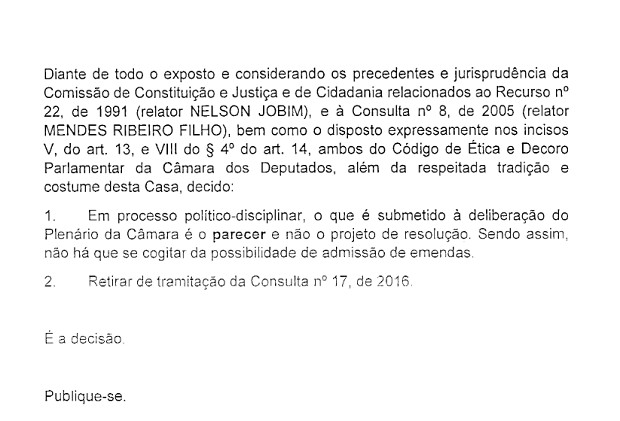 Trecho da do documento enviado por Maranhão à CCJ (Foto: Reprodução/Câmara)
