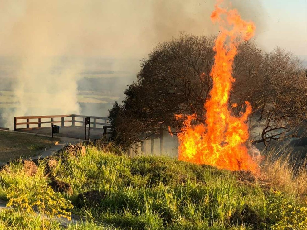 Incêndio em mata perto do mirante de São Pedro, cidade turística da região de Piracicaba — Foto: Erika Cerezer