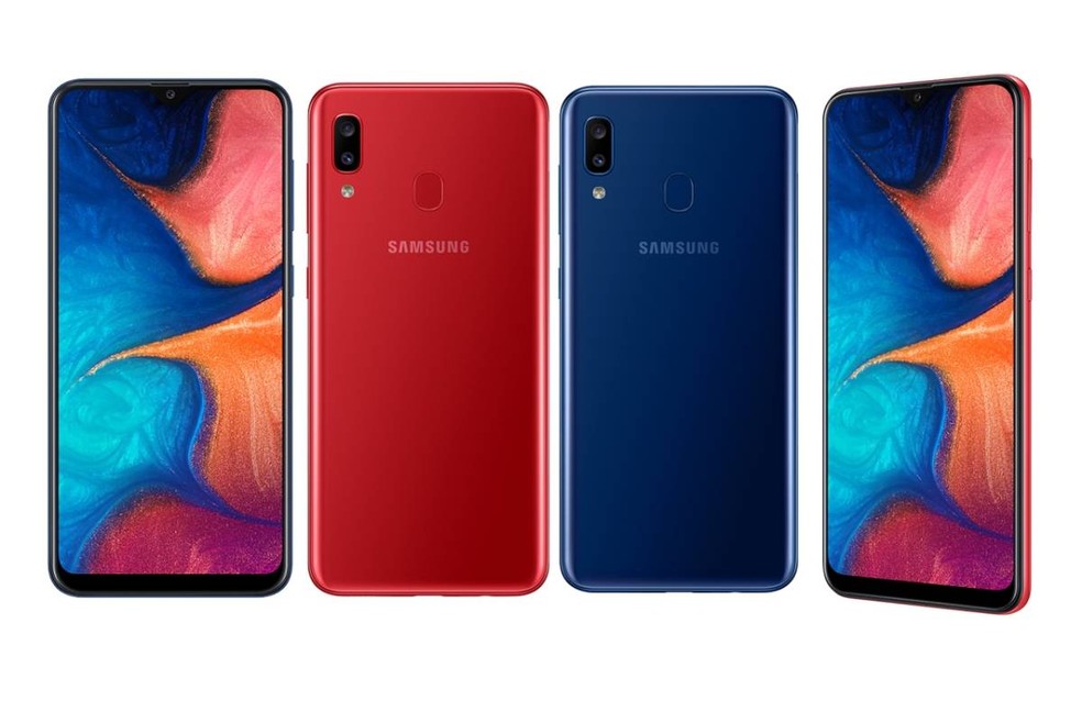 Galaxy A20 está disponível nas cores preto, azul e vermelho — Foto: Divulgação/Samsung