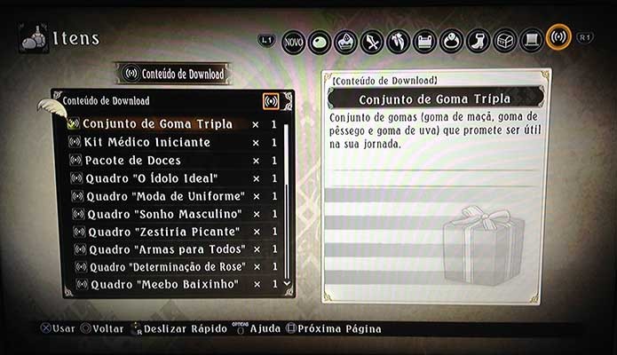 Menu de itens por DLC em Tales of Zestiria (Foto: Felipe Vinha)