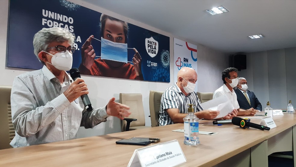 Coletiva do governo sobre o passaporte vacinal — Foto: Sérgio Henrique Santos/Inter TV Cabugi